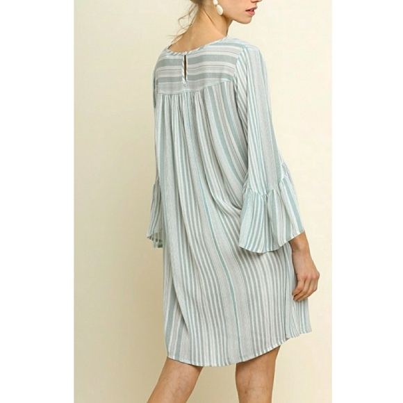 Umgee Boho Pinstriped Bell Sleeve Dress - Picture 2 of 7